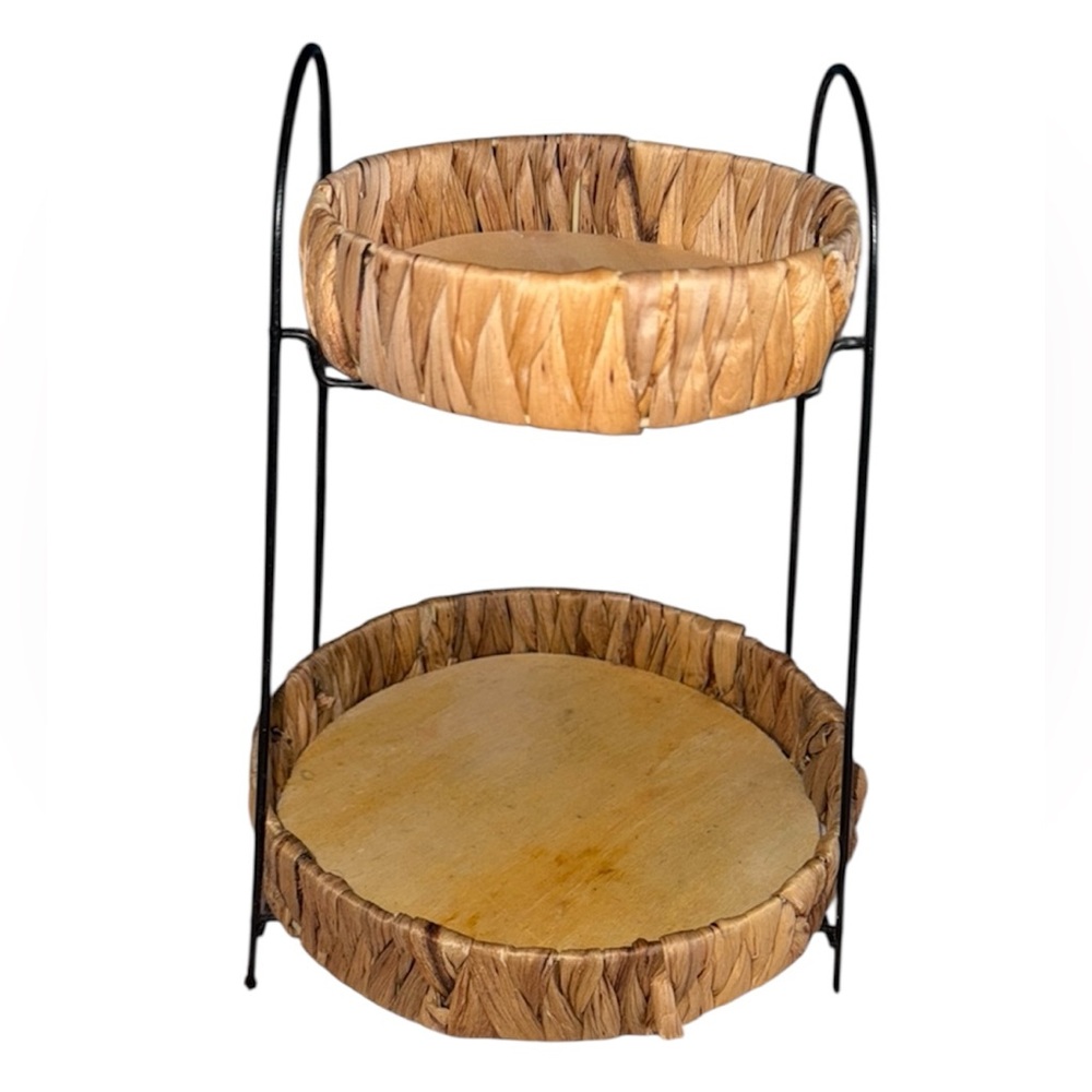 Wicker Tiered Target Tray Display Decor Two-Tier Woven Basket Stand